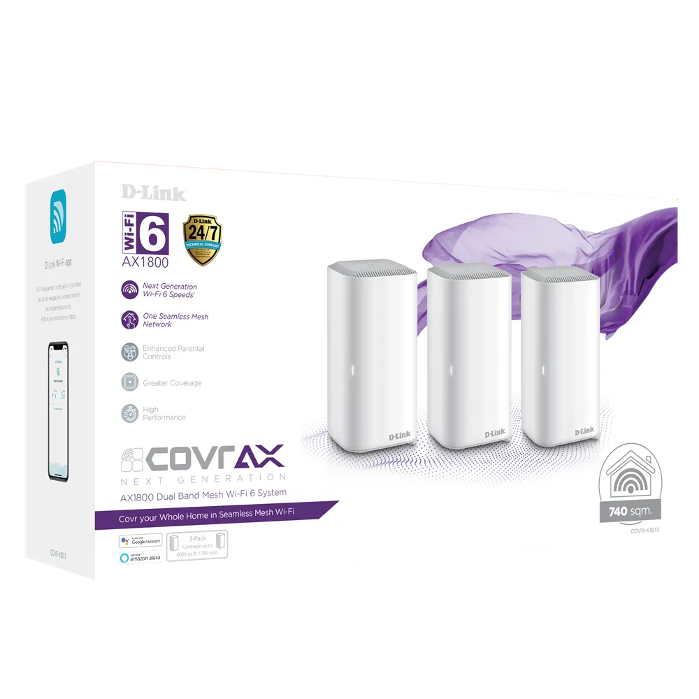 D-Link COVR-X1873 AX1800 Dual Band Seamless Mesh Wi-Fi 6 System (3-Pack) - متجر TT Tab للتقنيات الحديثة