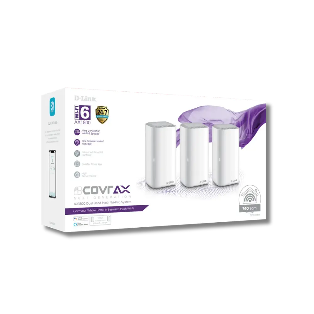 D-Link COVR-X1873 AX1800 Dual Band Seamless Mesh Wi-Fi 6 System (3-Pack) - متجر TT Tab للتقنيات الحديثة
