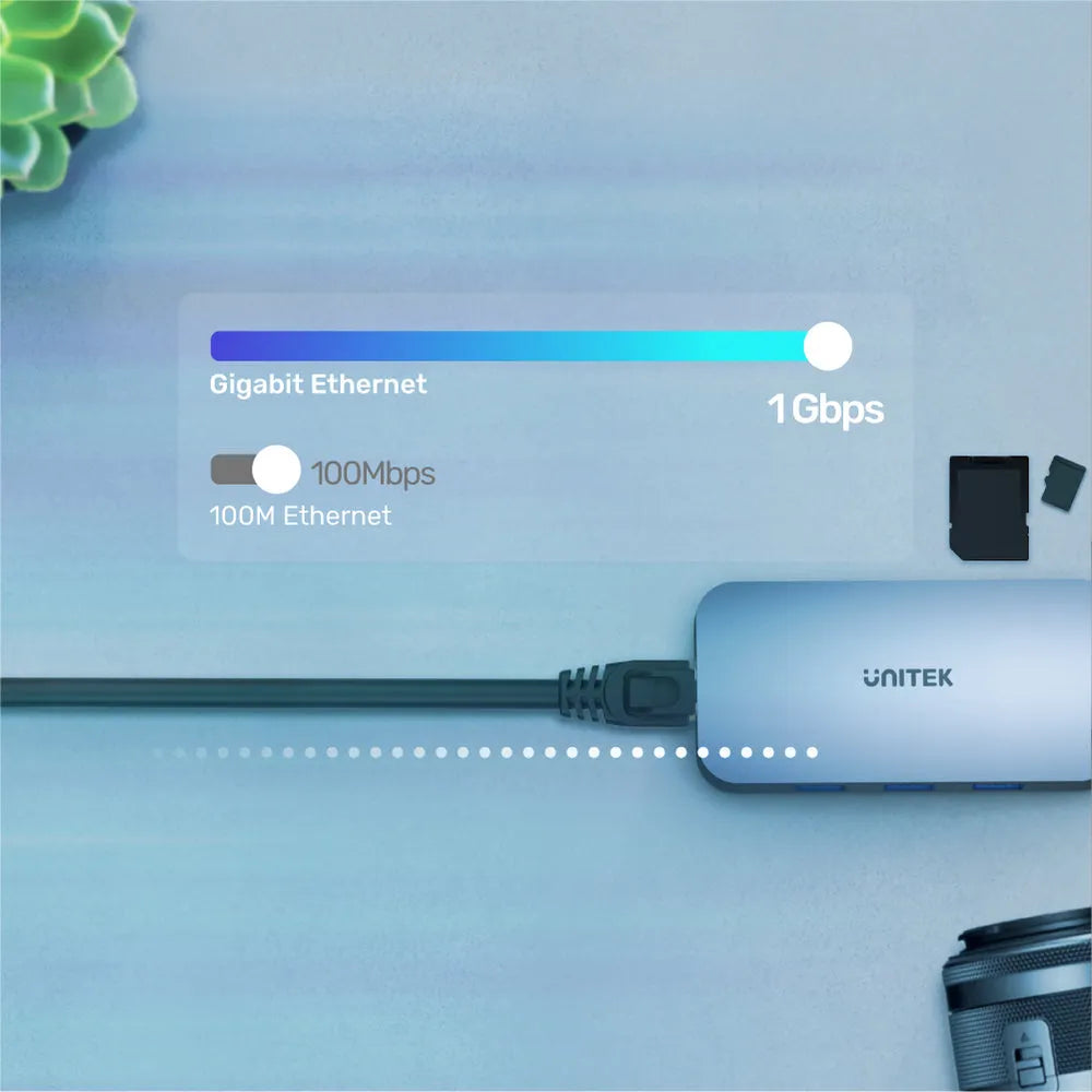 Unitek D1071A uHUB N9+ 9-in-1 USB-C RJ45 1Gb HDMI 100W PD and Dual Card Reader - متجر TT Tab للتقنيات الحديثة
