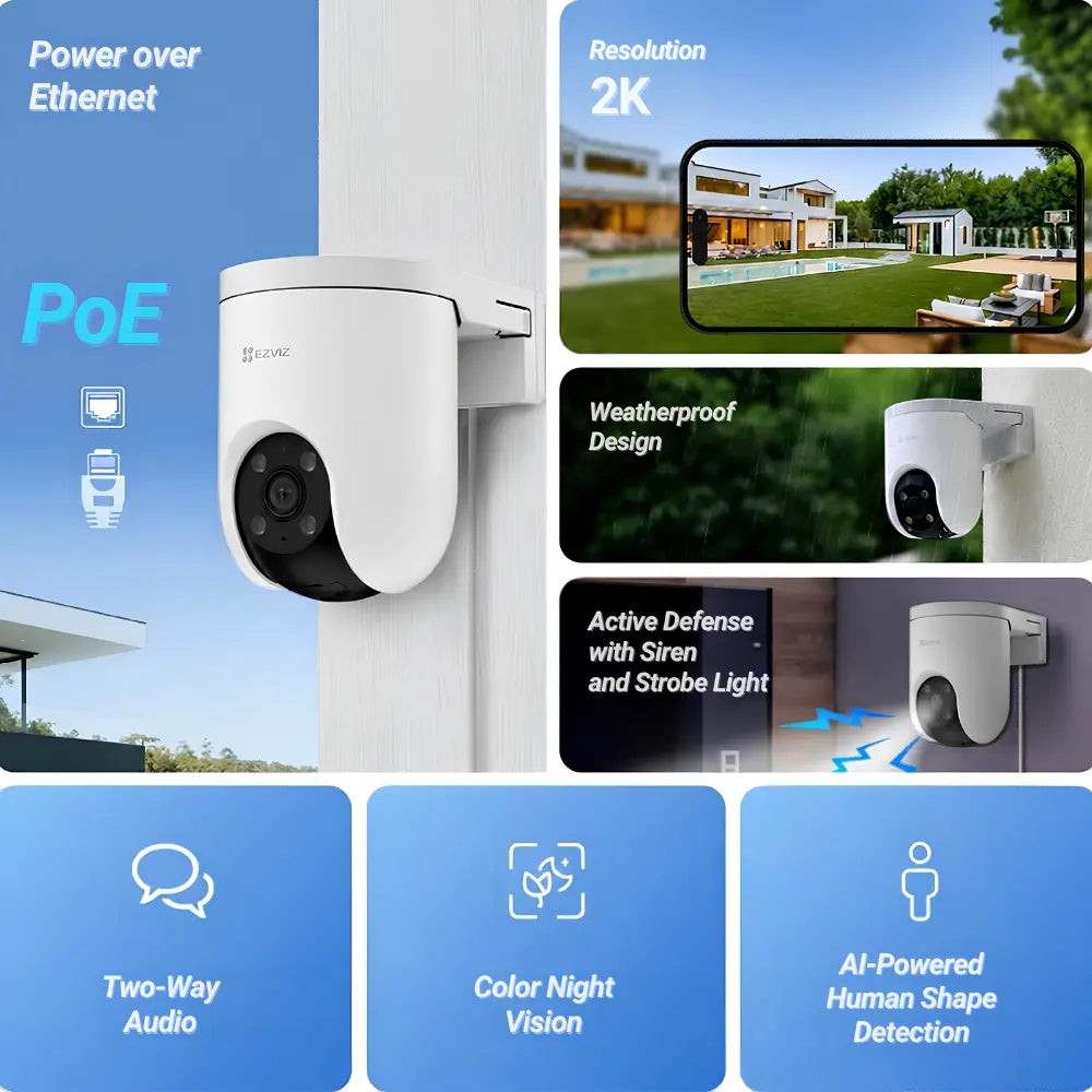 EZVIZ H8c PoE 2K 3MP Outdoor Pan/Tilt Security Camera with Color Night Vision - متجر TT Tab للتقنيات الحديثة