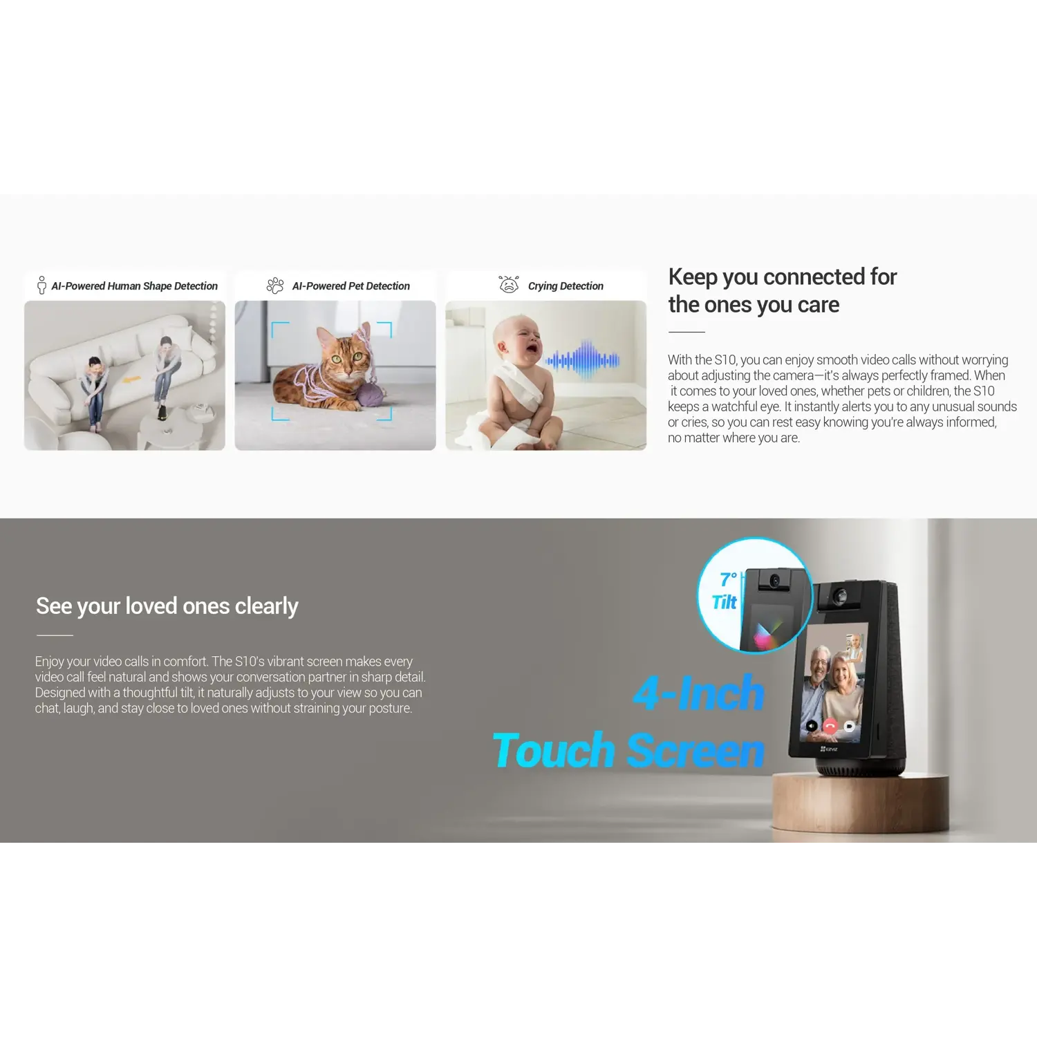 EZVIZ S10 2K+ Smart Video Calling Pan/Tilt Wi-Fi 6 Indoor Security Camera with Touchscreen - متجر TT Tab للتقنيات الحديثة