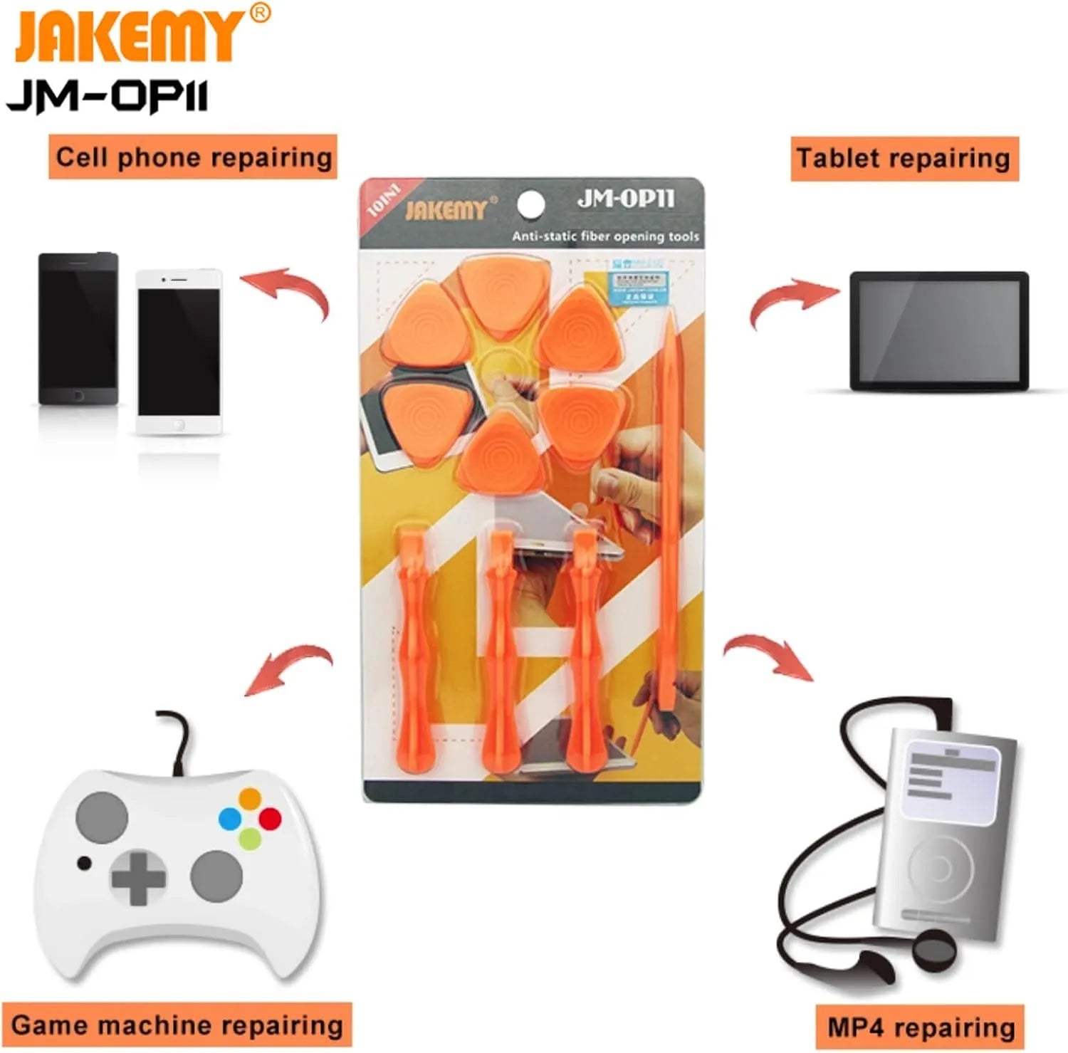 Jakemy JM-OP11 Anti-Static Fiber Opening Tools 10 in 1 - للتقنيات الحديثة TT TAB متجر