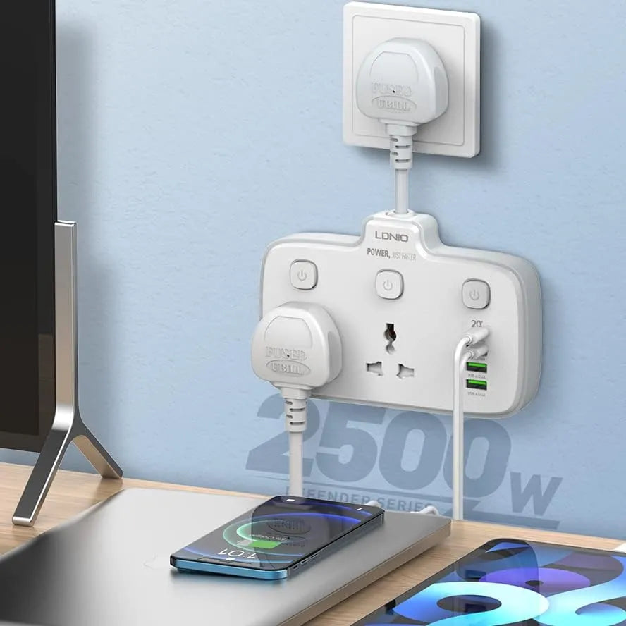 LDNIO SC2413 20W Power Socket Extender with 2 Universal AC Outlets and 4 USB Charging Ports - متجر TT Tab للتقنيات الحديثة
