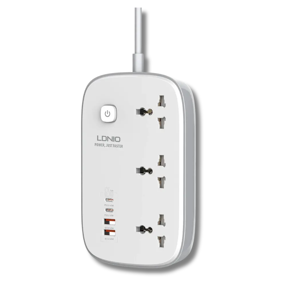 LDNIO SC3416 65W Power Strip with 3 Universal AC Outlets and 4 USB Charging Ports - متجر TT Tab للتقنيات الحديثة