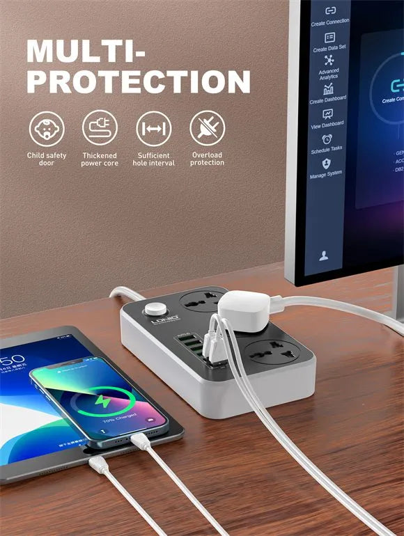 LDNIO SC3604 17W Power Strip with 3 Universal AC Outlets and 6 USB-A Charging Ports - متجر TT Tab للتقنيات الحديثة