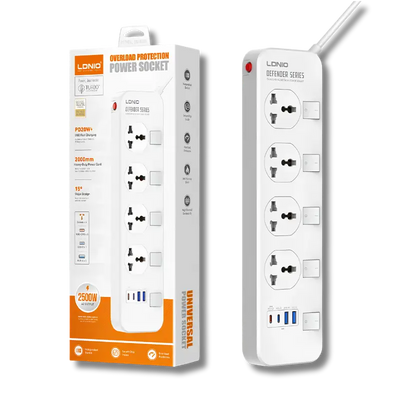 LDNIO SC4408C Power Strip with 4 Universal AC Outlets and USB-C & USB-A Charging and Individual Switches