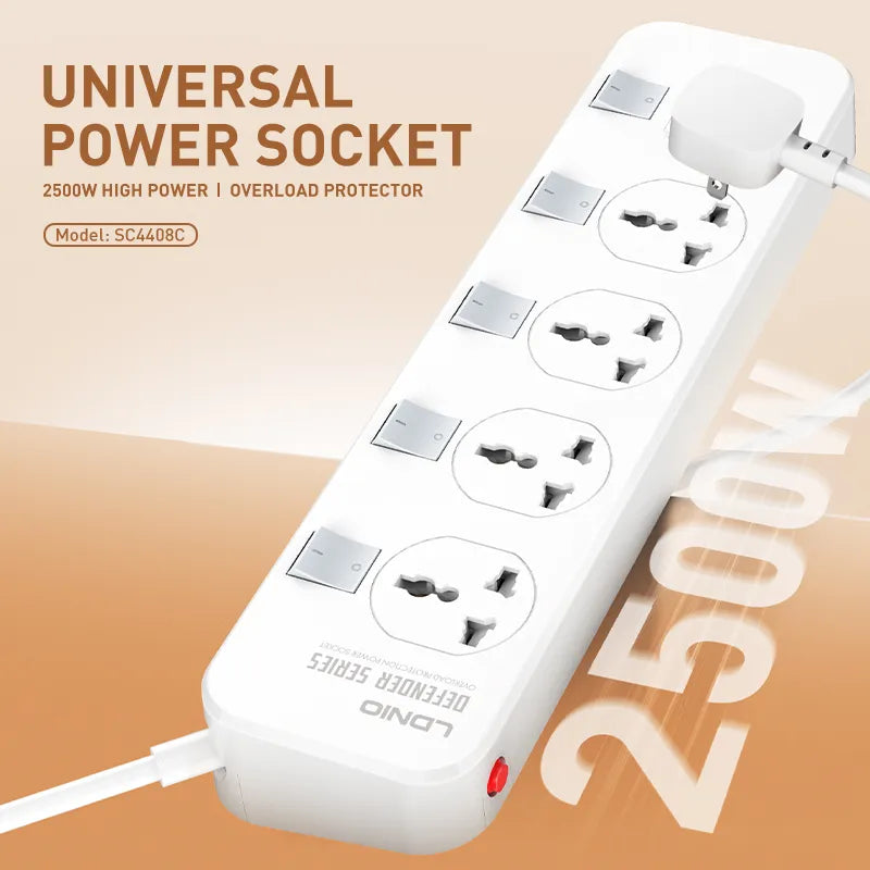 LDNIO SC4408C Power Strip with 4 Universal AC Outlets and USB-C & USB-A Charging and Individual Switches - متجر TT Tab للتقنيات الحديثة