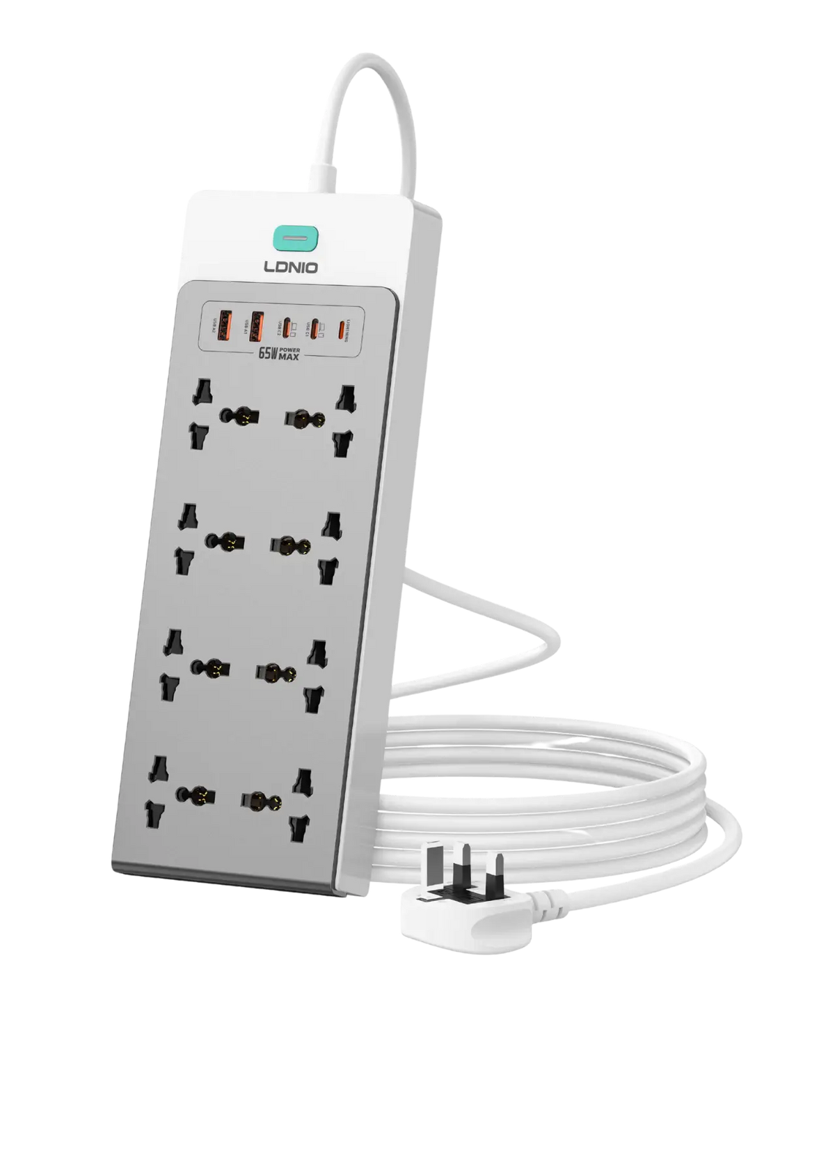 LDNIO SC4 65W GaN Desktop Power Strip with 8 Universal AC Outlets and USB-C, USB-A & Lightning Charging - متجر TT Tab للتقنيات الحديثة