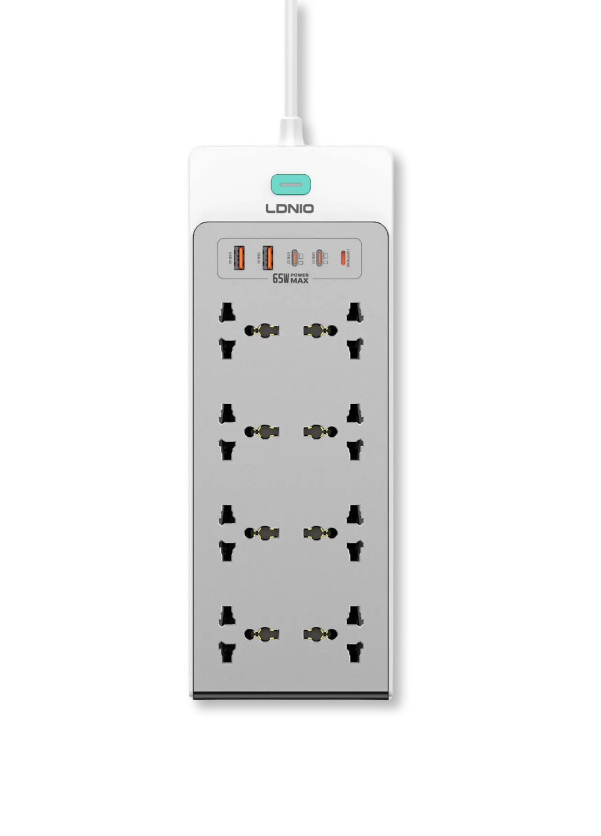 LDNIO SC4 65W GaN Desktop Power Strip with 8 Universal AC Outlets and USB-C, USB-A & Lightning Charging - متجر TT Tab للتقنيات الحديثة
