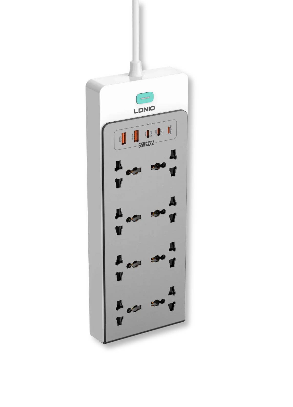 LDNIO SC4 65W GaN Desktop Power Strip with 8 Universal AC Outlets and USB-C, USB-A & Lightning Charging - متجر TT Tab للتقنيات الحديثة
