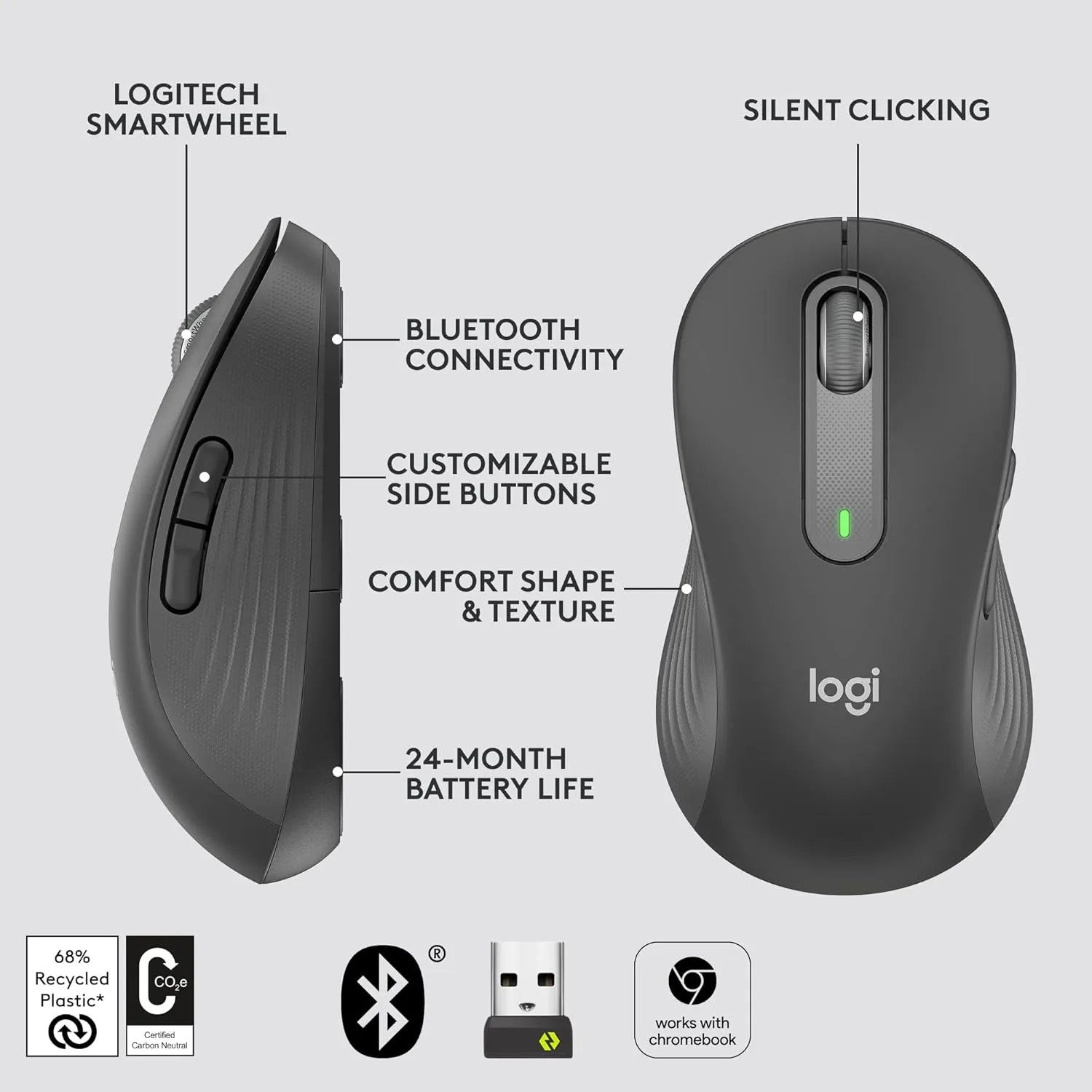 Logitech Signature M650 L Left Wireless and Bluetooth Mouse - للتقنيات الحديثة TT TAB متجر