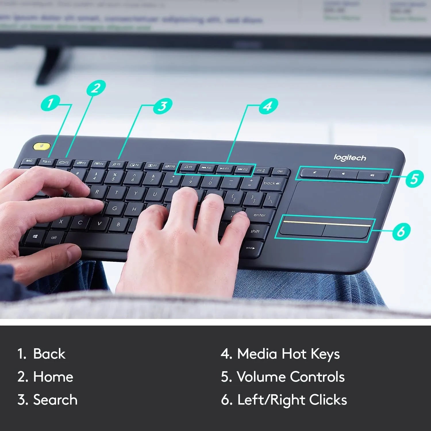 Logitech K400 Plus Wireless Touch Keyboard - للتقنيات الحديثة TT TAB متجر