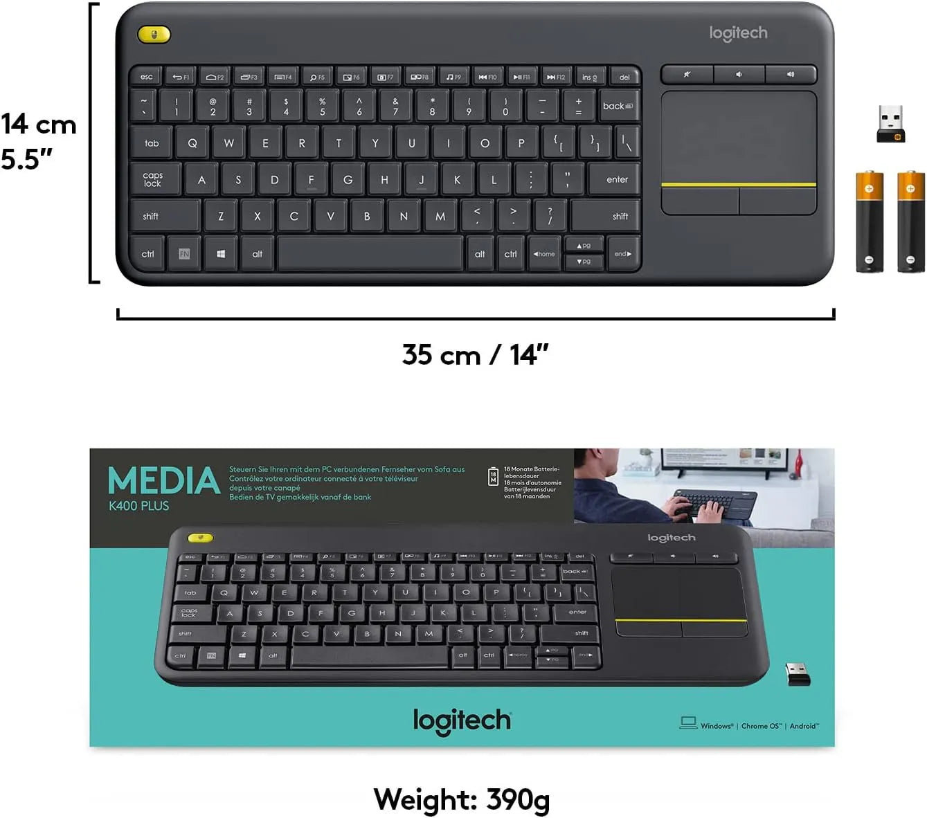 Logitech K400 Plus Wireless Touch Keyboard - للتقنيات الحديثة TT TAB متجر