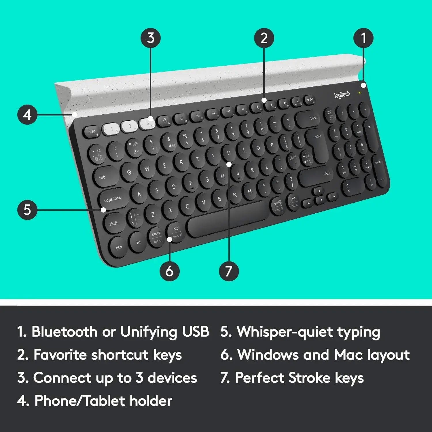 Logitech K780 Multi-Device Wireless and Bluetooth Keyboard with Device Cradle - متجر TT Tab للتقنيات الحديثة
