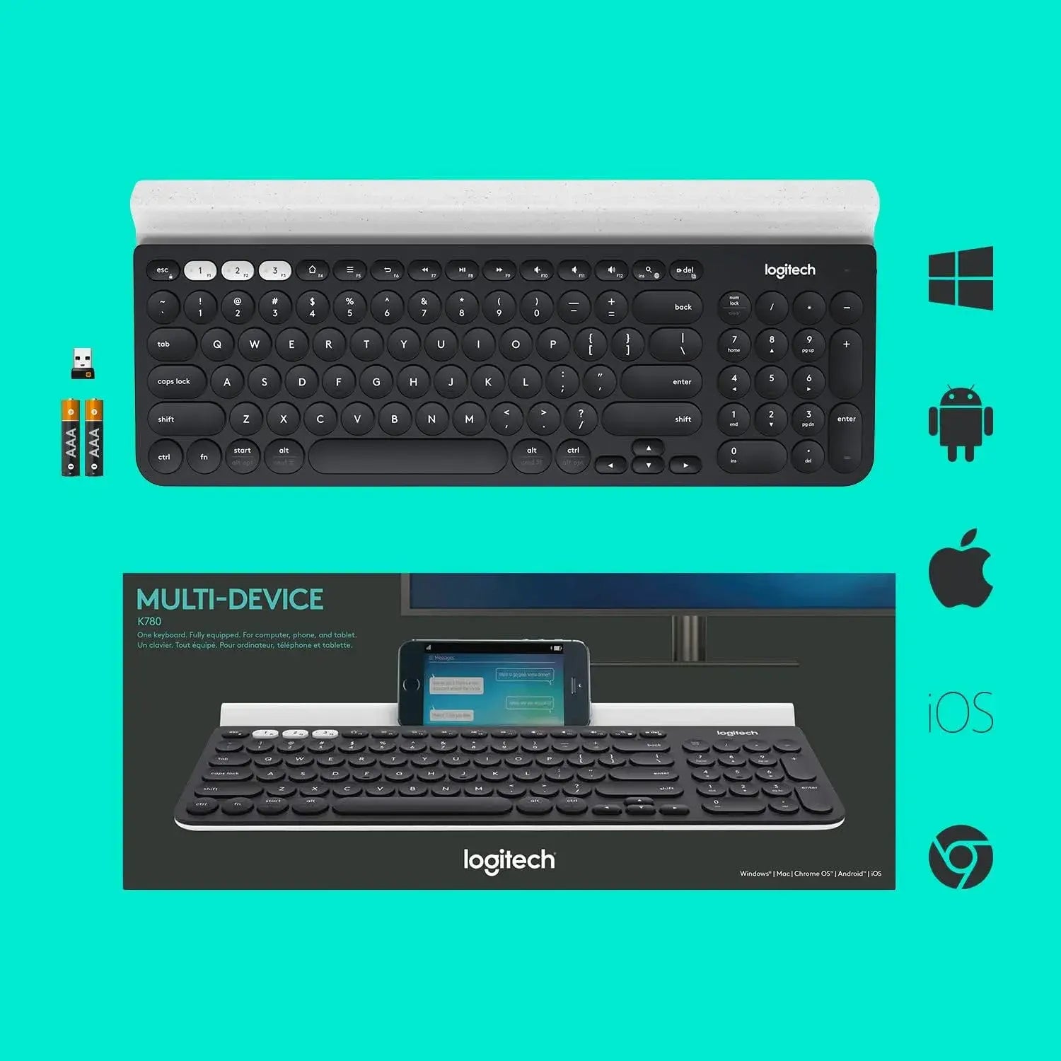Logitech K780 Multi-Device Wireless and Bluetooth Keyboard with Device Cradle - متجر TT Tab للتقنيات الحديثة