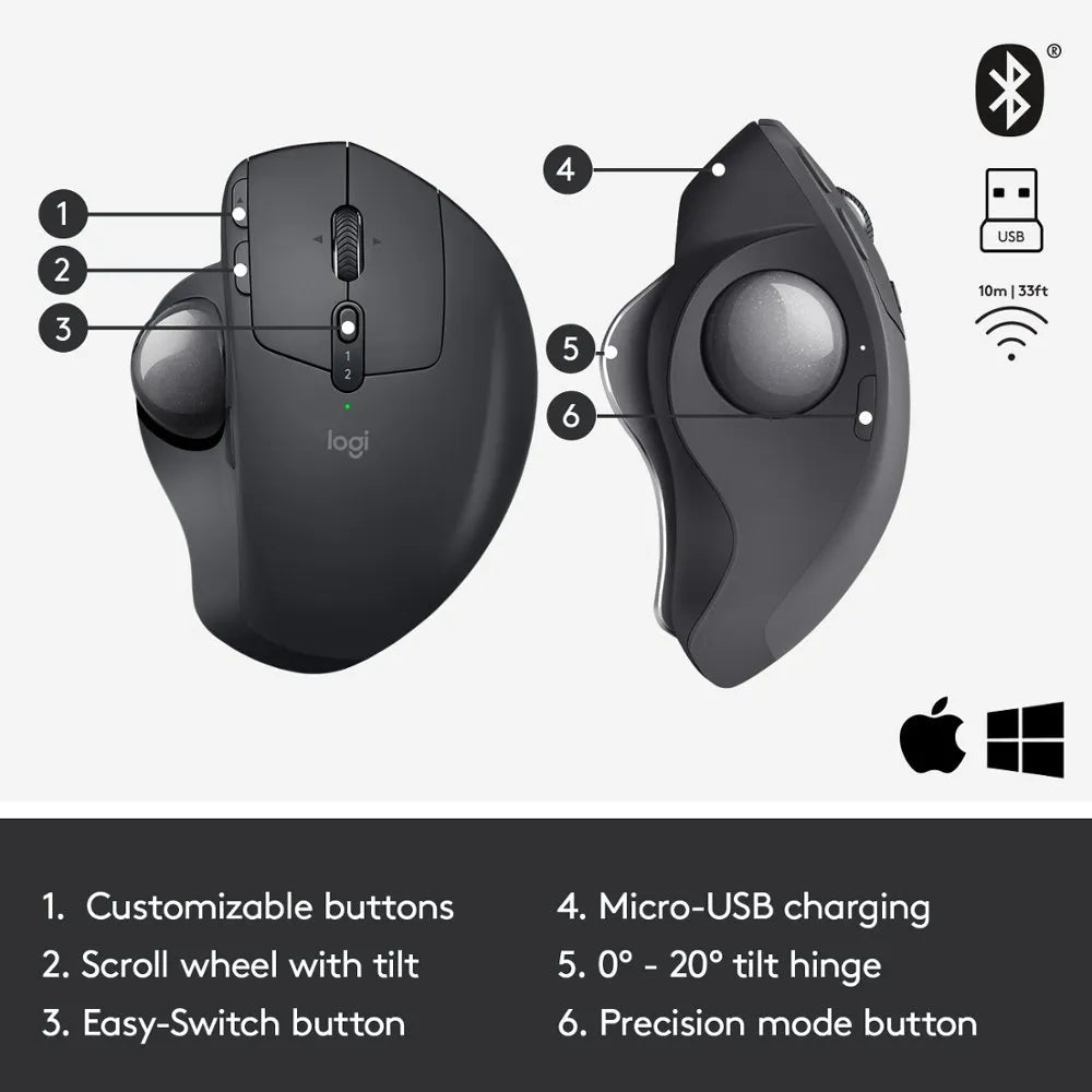 Logitech MX Ergo Plus Advanced Wireless Trackball with Extra Wedge - للتقنيات الحديثة TT TAB متجر