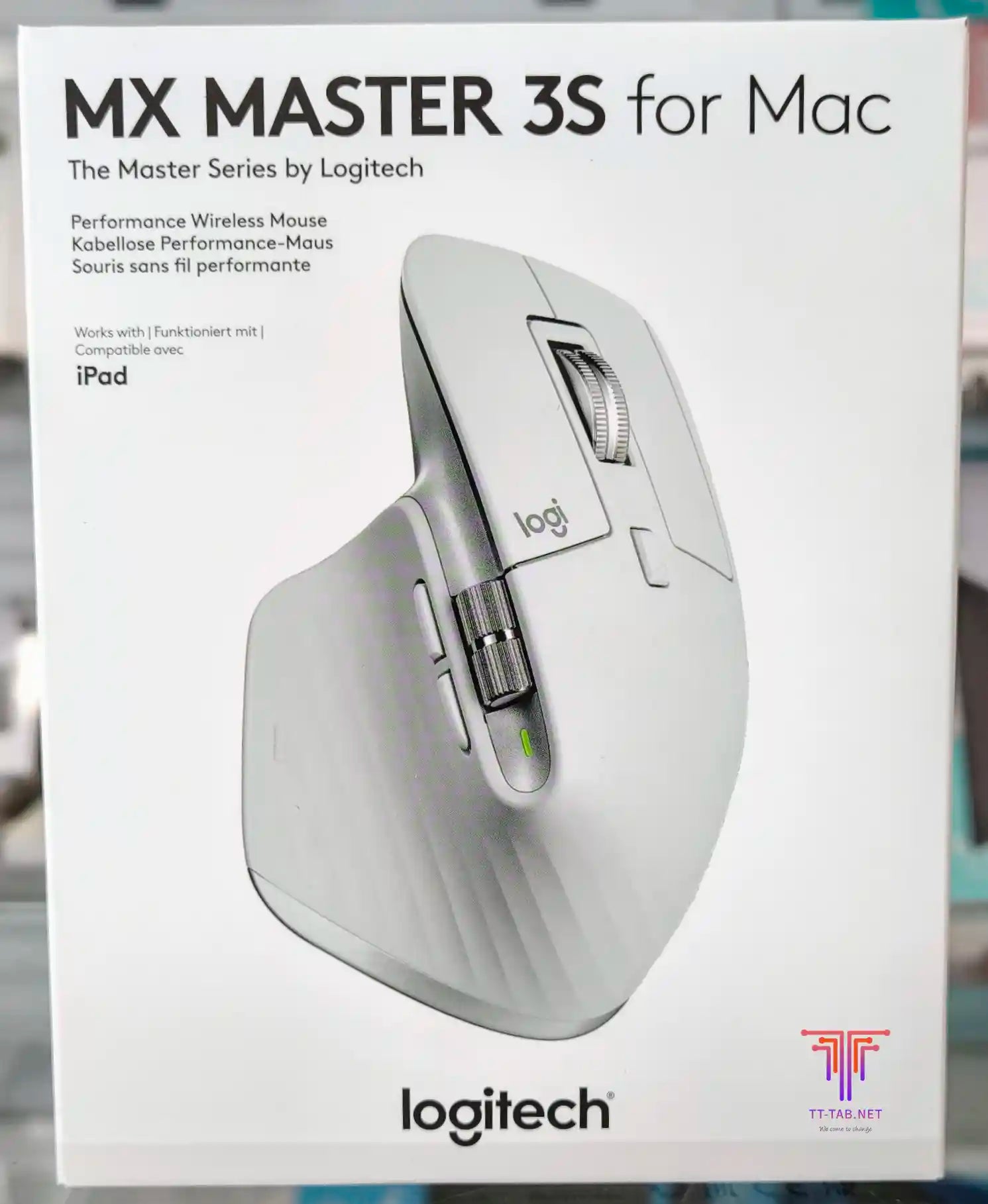 Logitech MX Master 3S for Mac mouse packaging on a white background