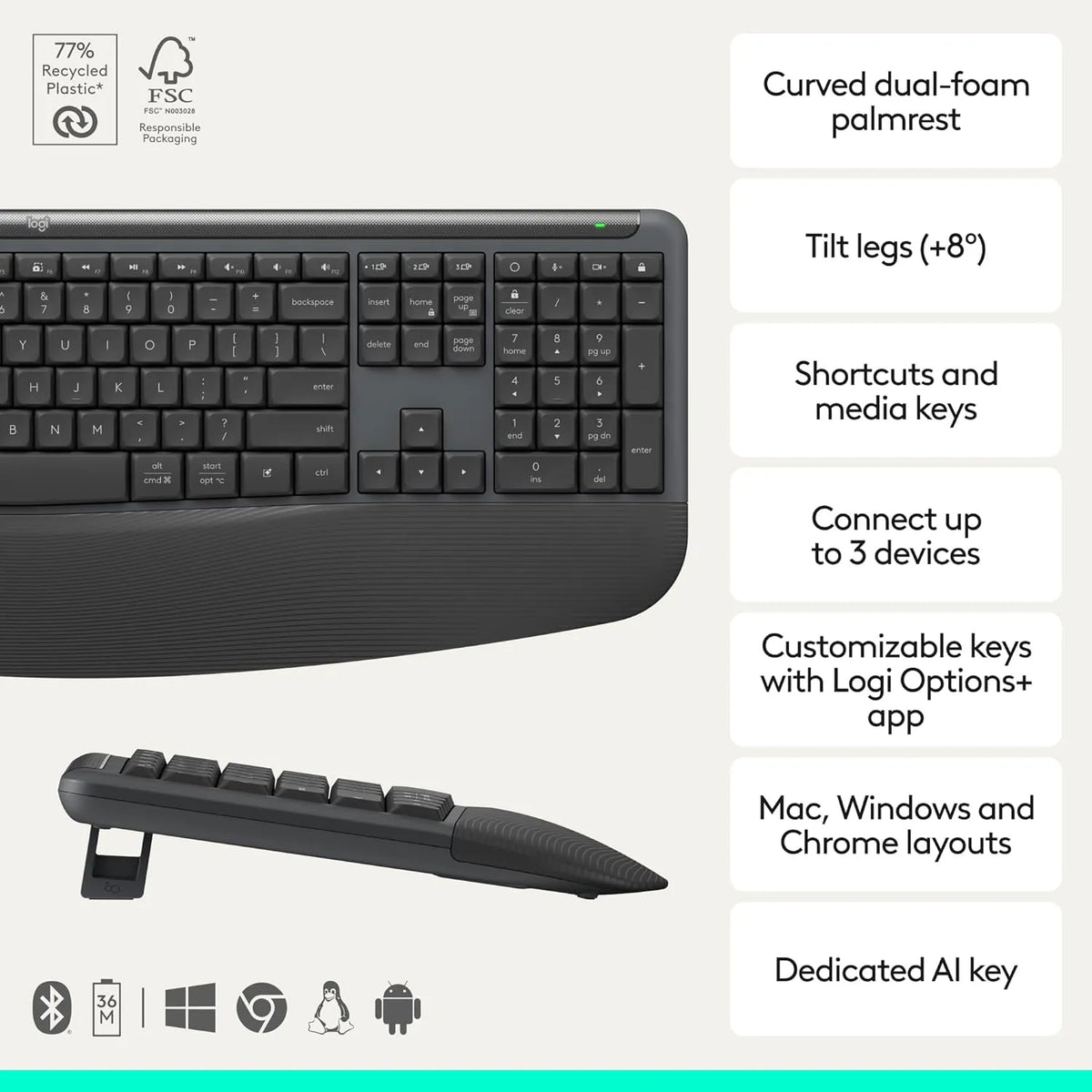 Logitech Signature Comfort Plus MK880 Bluetooth Keyboard & Mouse Combo with Palm Rest - متجر TT Tab للتقنيات الحديثة