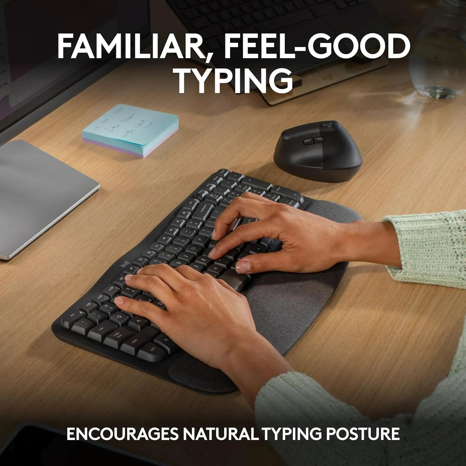 Logitech Wave Keys Wireless + Bluetooth Ergonomic Keyboard - للتقنيات الحديثة TT TAB متجر