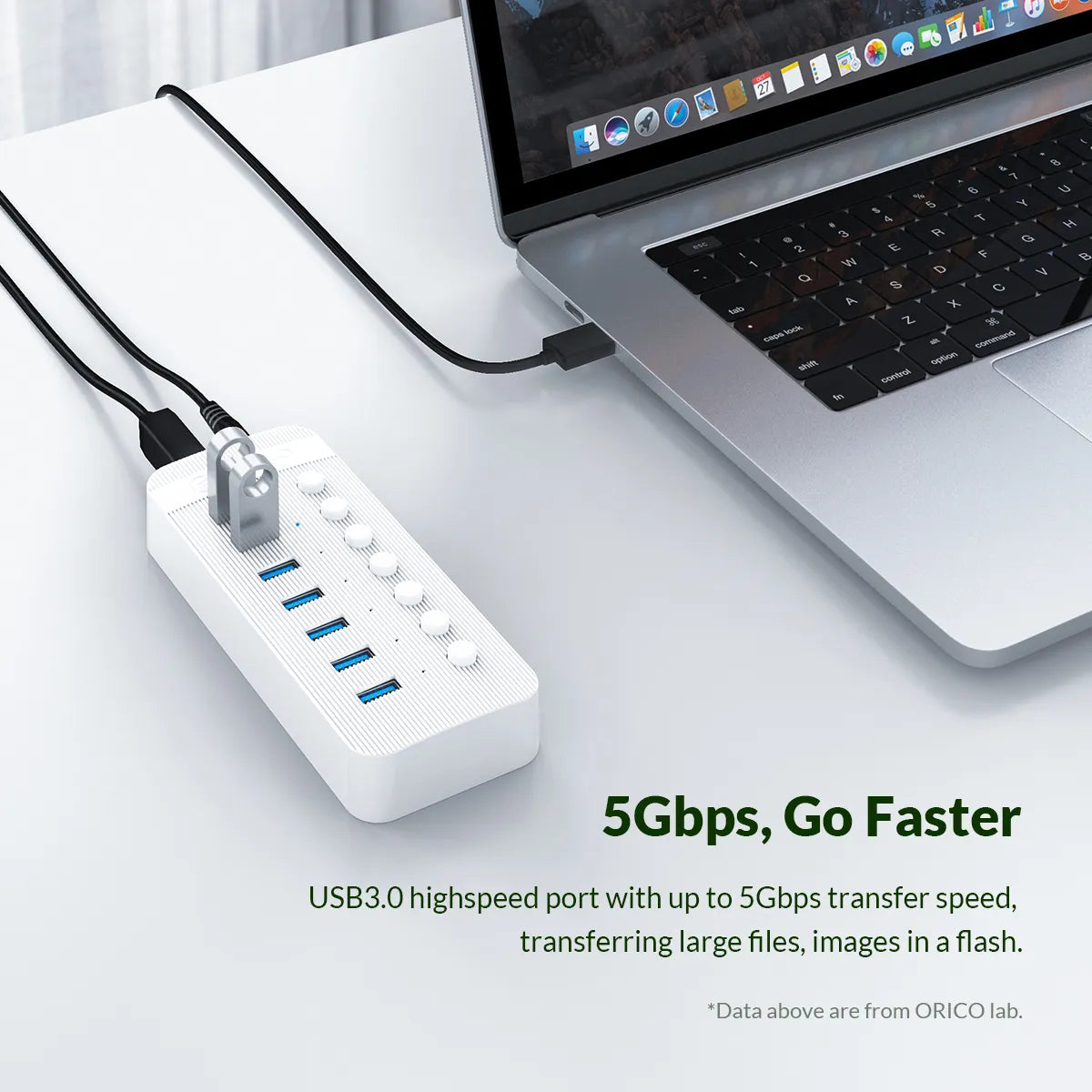Orico CT2U3-7AB USB HUB 7 Port 3.0 with Individual On/Off Switches - للتقنيات الحديثة TT TAB متجر