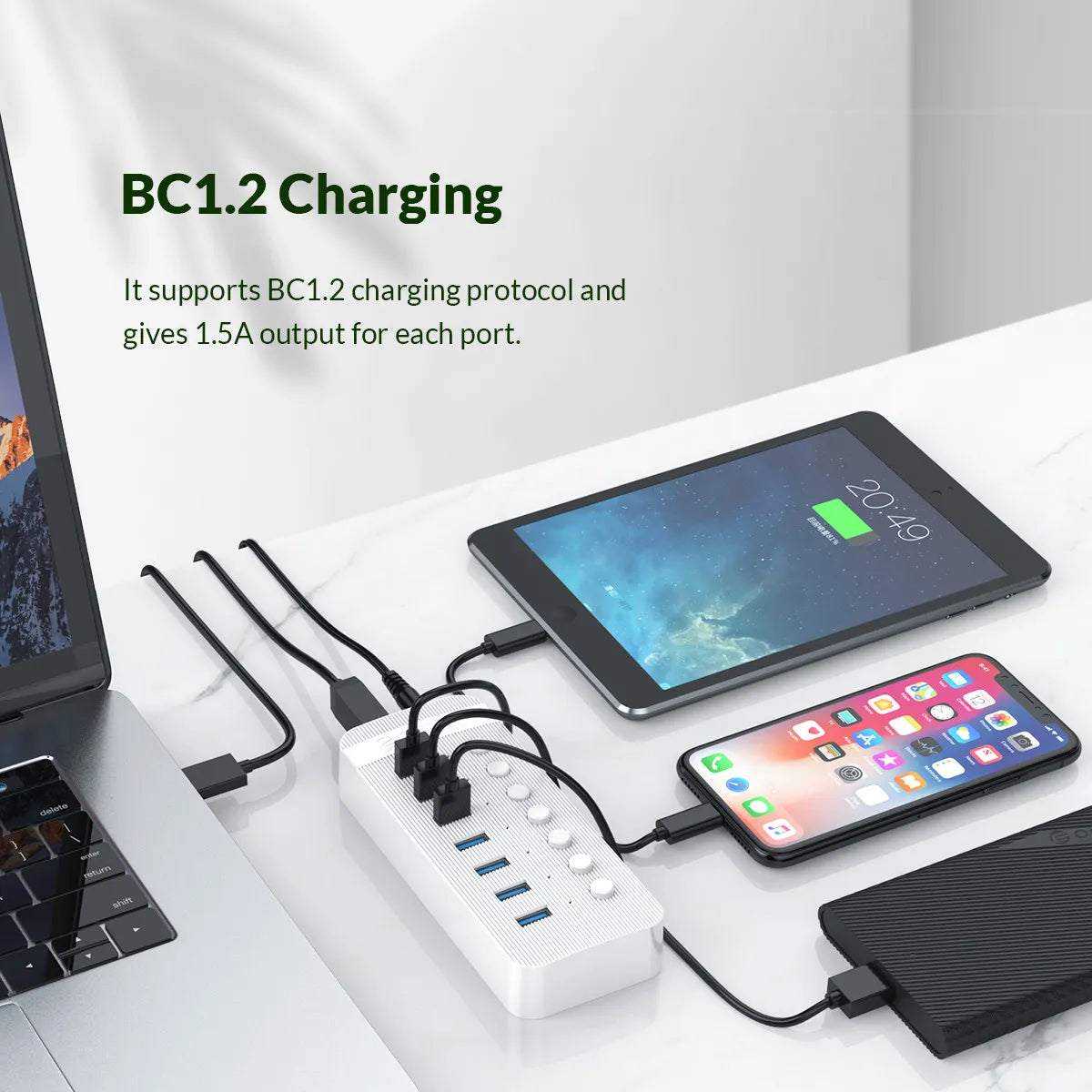 Orico CT2U3-7AB USB HUB 7 Port 3.0 with Individual On/Off Switches - للتقنيات الحديثة TT TAB متجر
