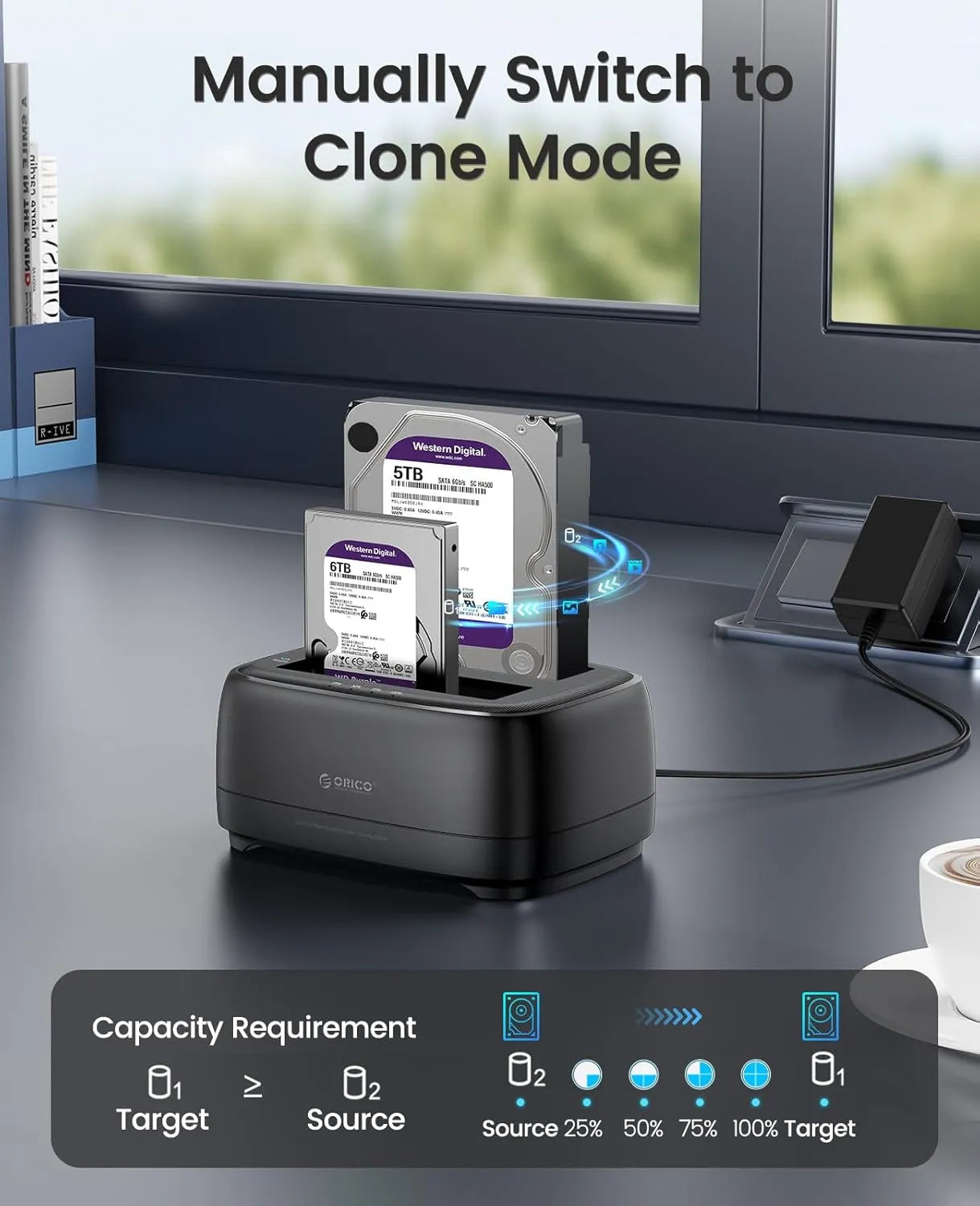 Orico DD28C3-C SATA 2.5/ 3.5 Dock Station support Clone with TypeC/A Cable - للتقنيات الحديثة TT TAB متجر