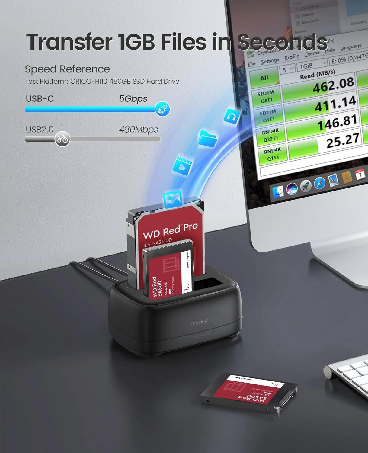 Orico DD28C3-C SATA 2.5/ 3.5 Dock Station support Clone with TypeC/A Cable - للتقنيات الحديثة TT TAB متجر