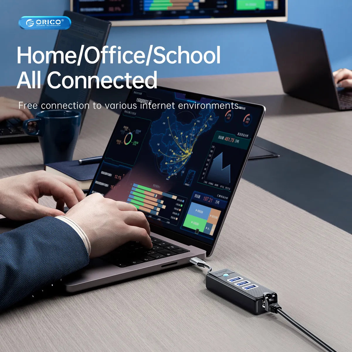 Orico PW3UR25-U3-015 USB HUB with RJ45 2.5Gb/s - للتقنيات الحديثة TT TAB متجر