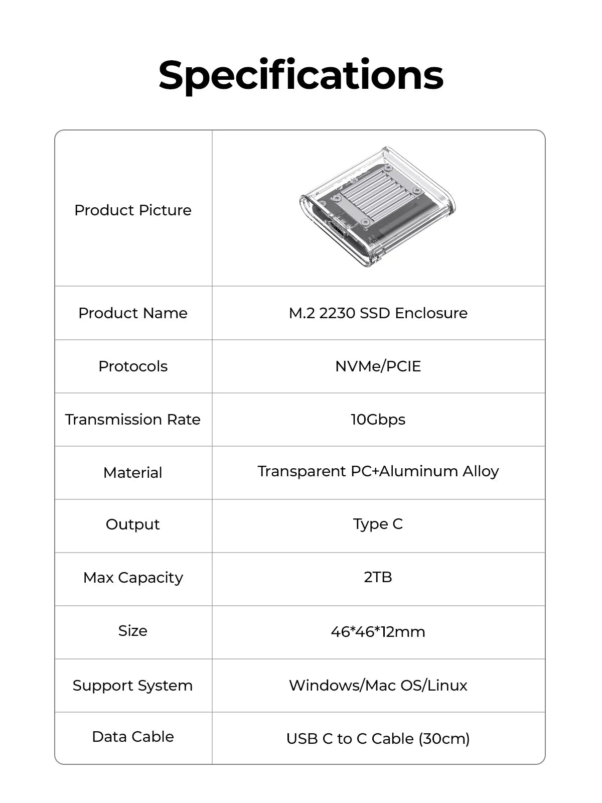 Orico TC20-M2-10G SSD M.2 NVMe 2230 Enclosure - للتقنيات الحديثة TT TAB متجر