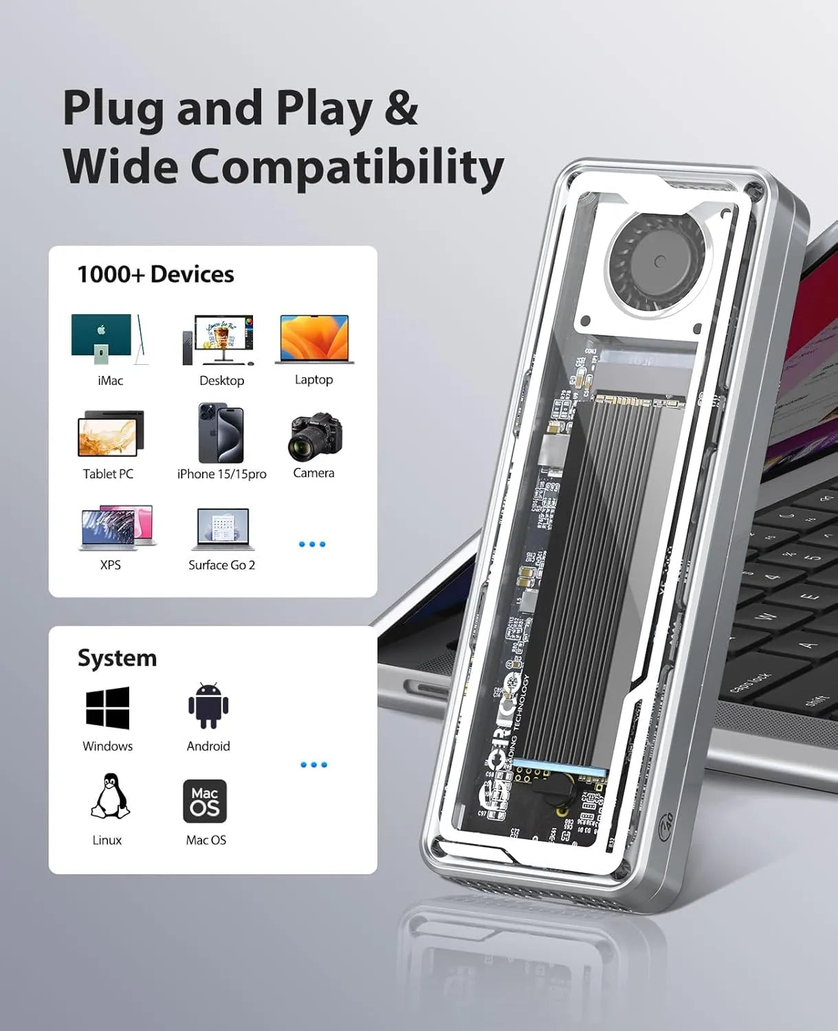 Orico AAGM2-U4 40Gpbs M.2 NVMe SSD Enclosure - متجر TT Tab للتقنيات الحديثة