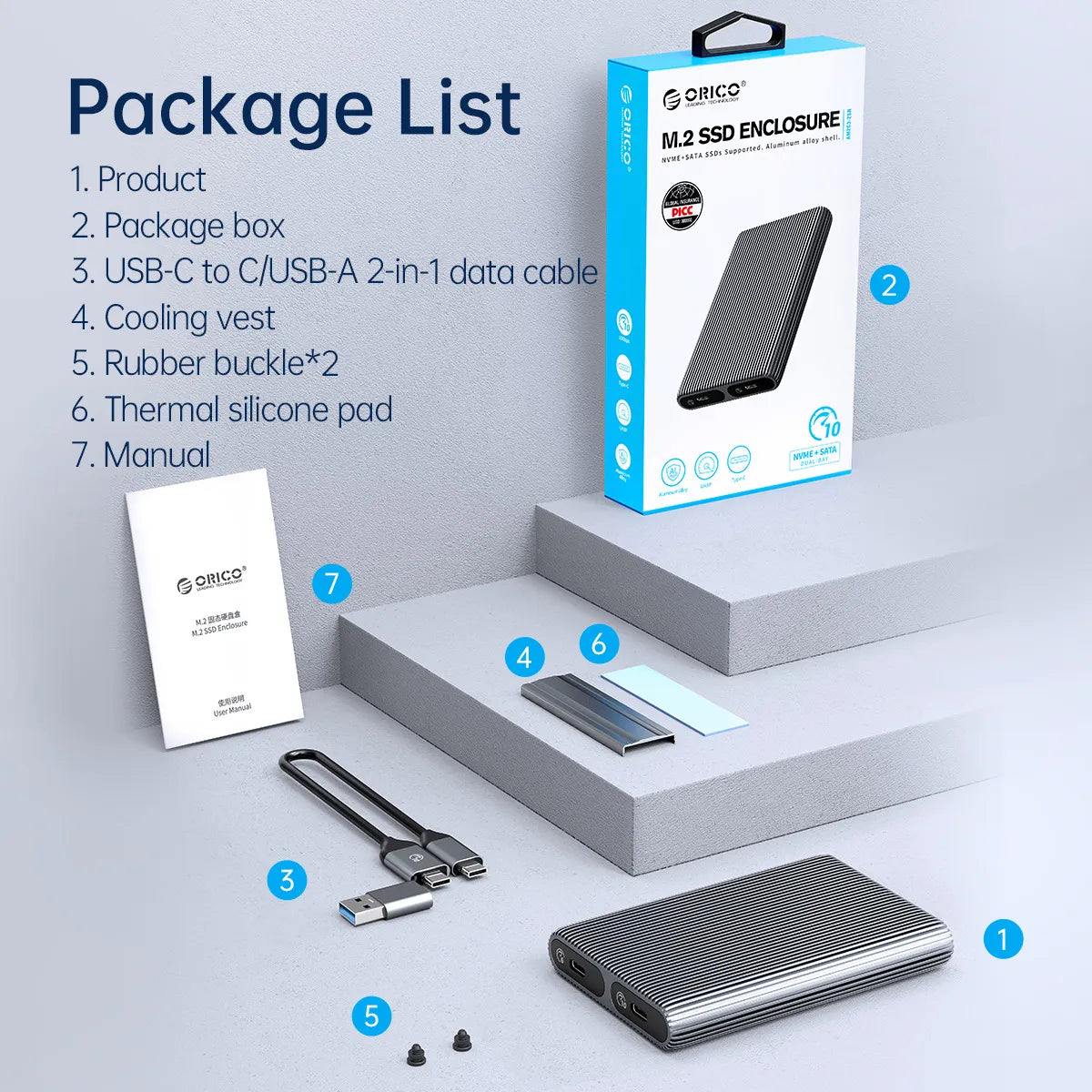 Orico AM2C3-2SN M.2 Enclosure Dual-Bay NVMe+NGFF - للتقنيات الحديثة TT TAB متجر