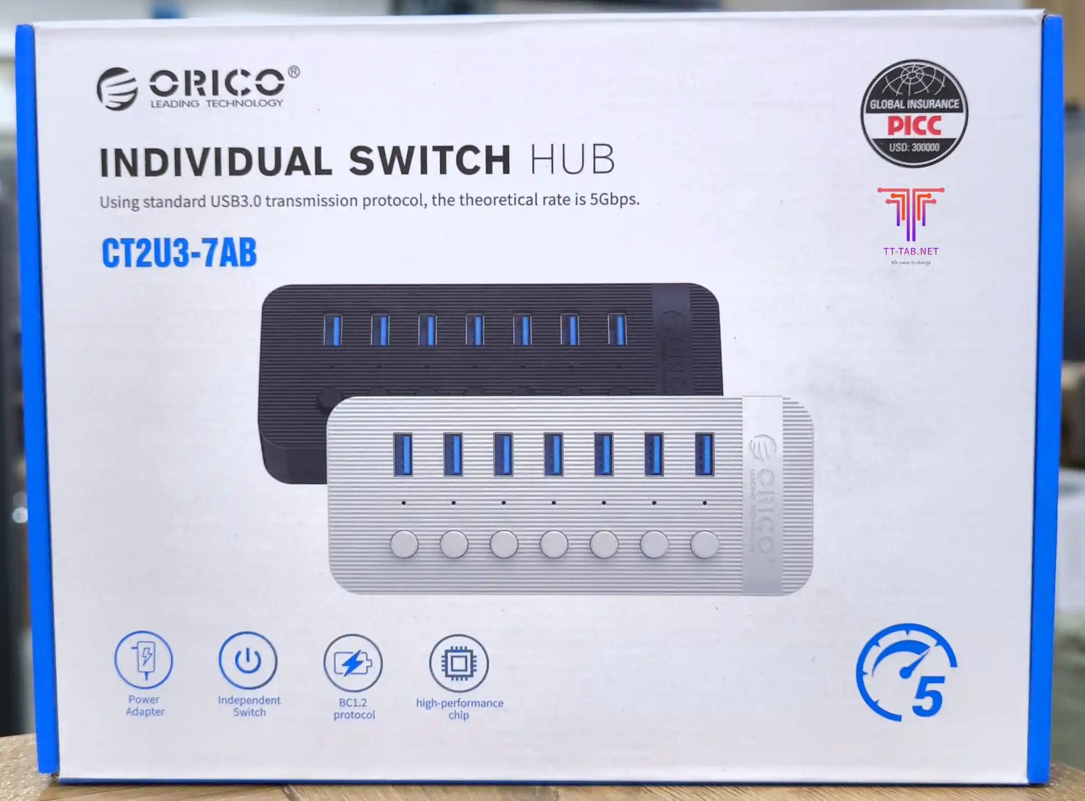 Orico CT2U3-7AB USB HUB 7 Port 3.0 with Individual On/Off Switches - للتقنيات الحديثة TT TAB متجر