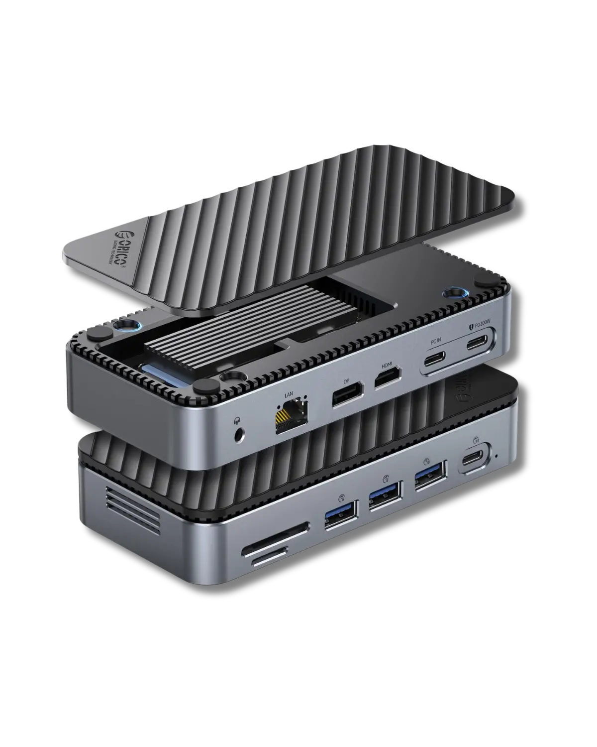 Orico M2P11 12-in-1 Docking Station Support 8K@30Hz with M.2 NVMe/SATA SSD Enclosure - متجر TT Tab للتقنيات الحديثة