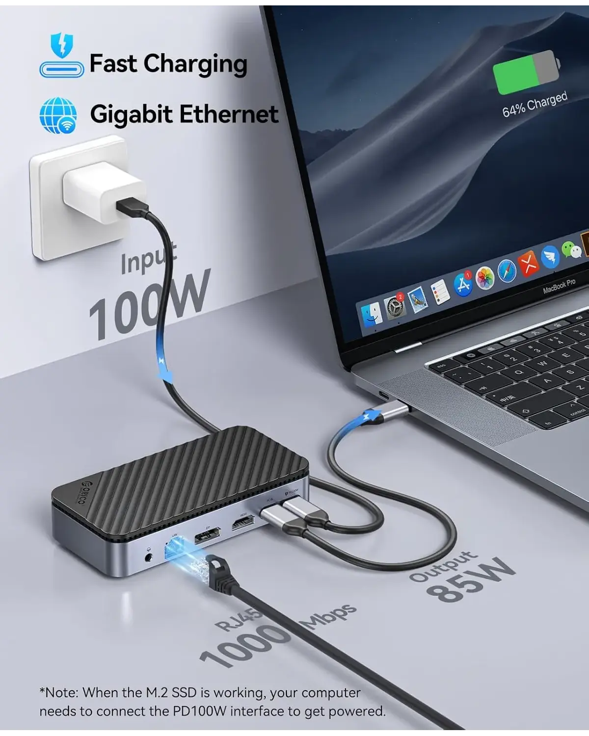 Orico M2P11 12-in-1 Docking Station Support 8K@30Hz with M.2 NVMe/SATA SSD Enclosure - متجر TT Tab للتقنيات الحديثة