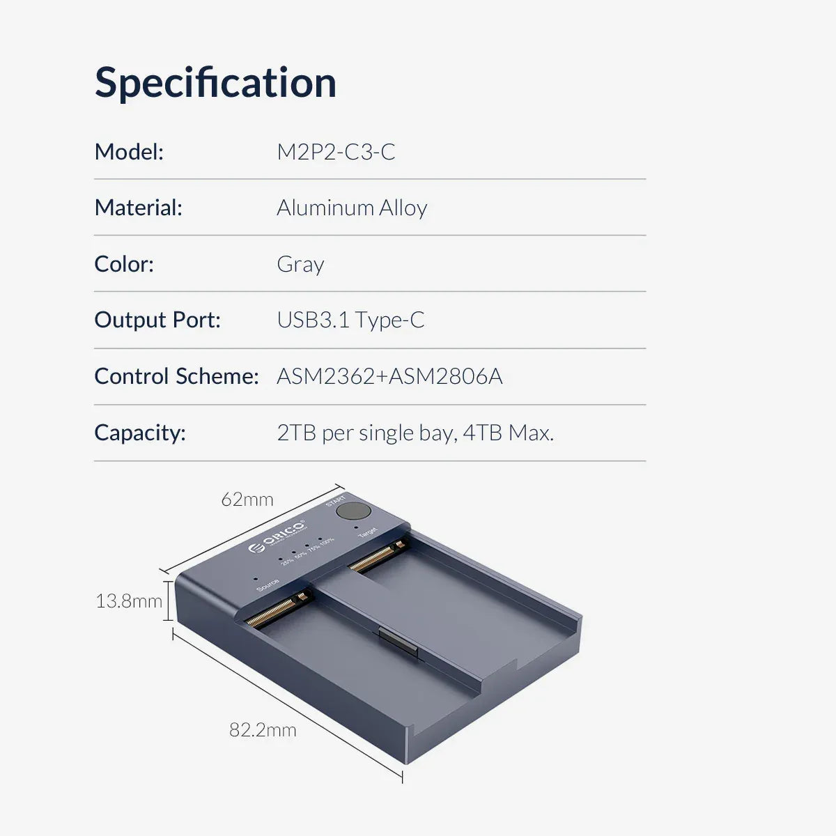 Orico M2P2-C3-C NVMe Enclosure support Clone - متجر TT Tab للتقنيات الحديثة