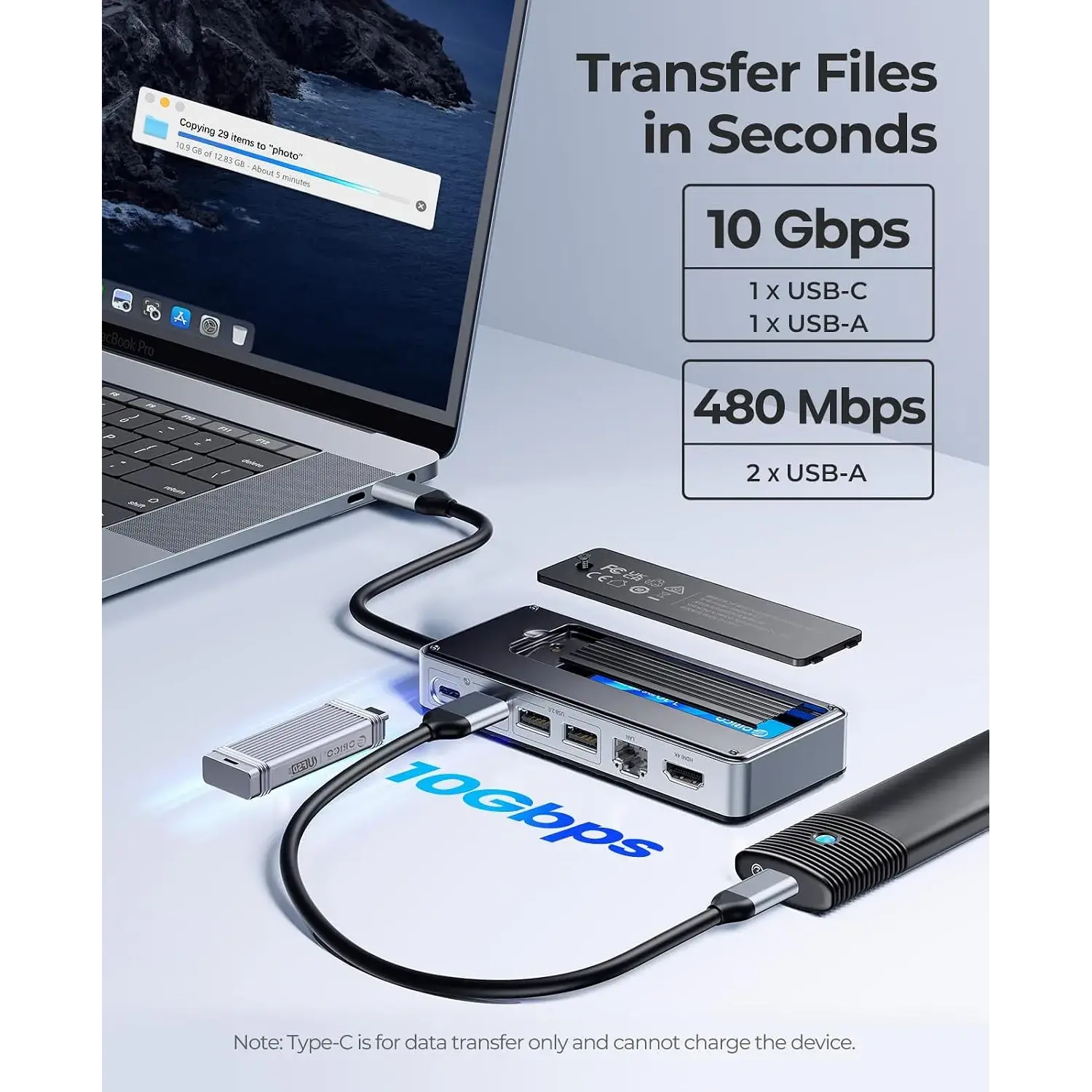 Orico OM28PR-G2 8-in-1 Docking Station with M.2 NVMe/NGFF Enclosure - متجر TT Tab للتقنيات الحديثة