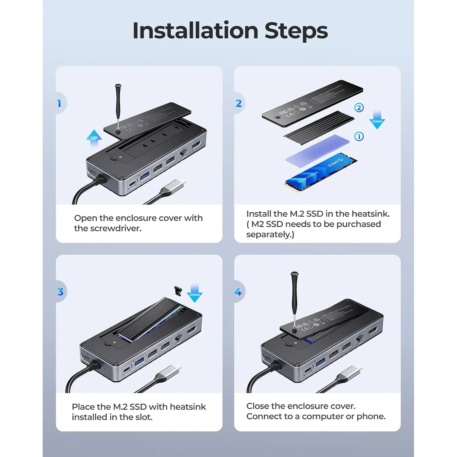 Orico OM28PR-G2 8-in-1 Docking Station with M.2 NVMe/NGFF Enclosure - متجر TT Tab للتقنيات الحديثة