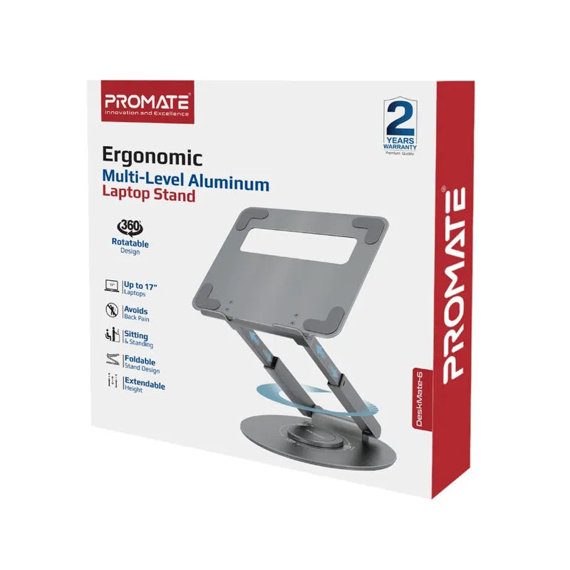Promate DeskMate-6 Ergonomic Multi-Level Aluminium Laptop Stand - للتقنيات الحديثة TT TAB متجر