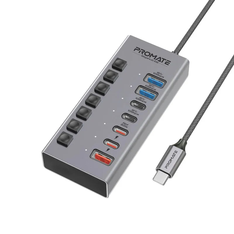 Promate GegaHub-10G 7-in-1 High Speed Multi-Ports 10Gbps Data & Charging Hub - متجر TT Tab للتقنيات الحديثة