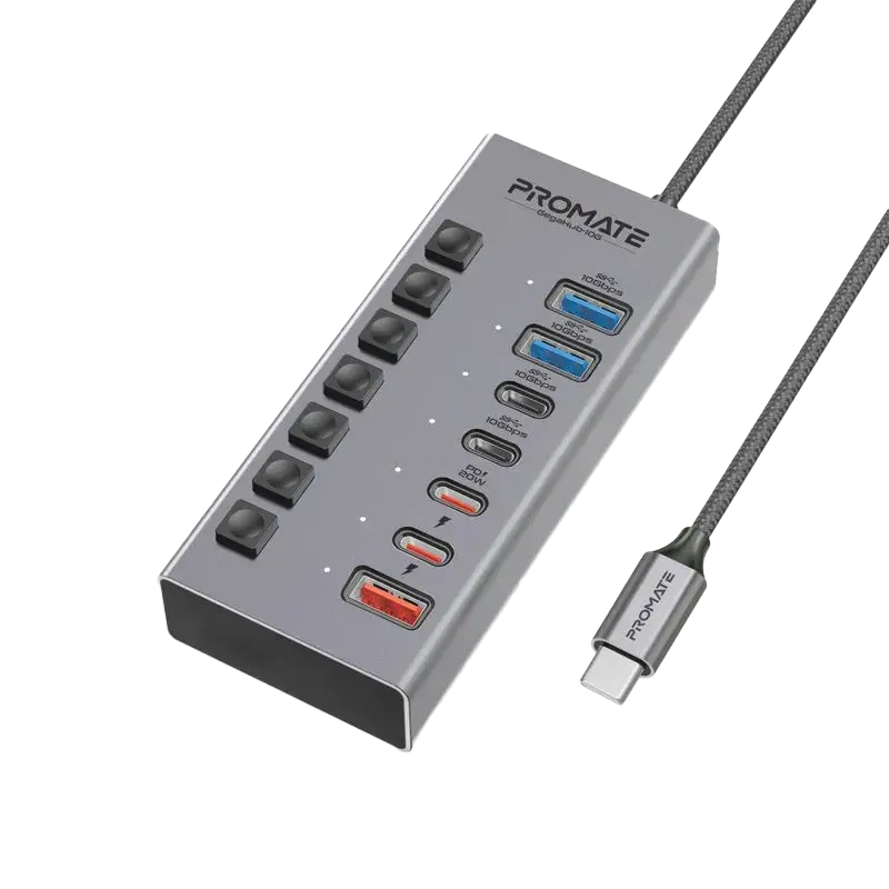 Promate GegaHub-10G 7-in-1 High Speed Multi-Ports 10Gbps Data & Charging Hub - متجر TT Tab للتقنيات الحديثة