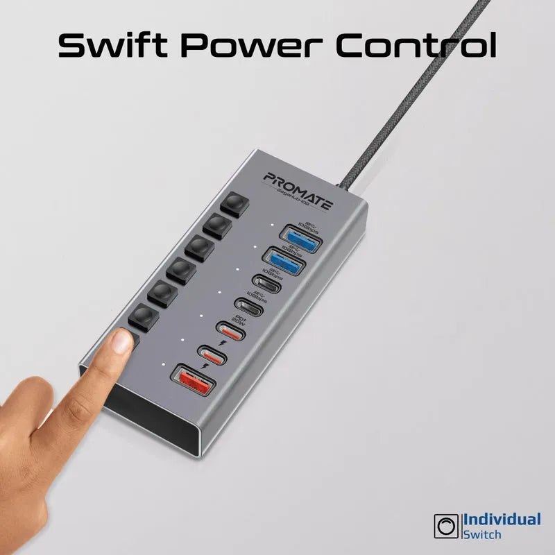 Promate GegaHub-10G 7-in-1 High Speed Multi-Ports 10Gbps Data & Charging Hub - متجر TT Tab للتقنيات الحديثة