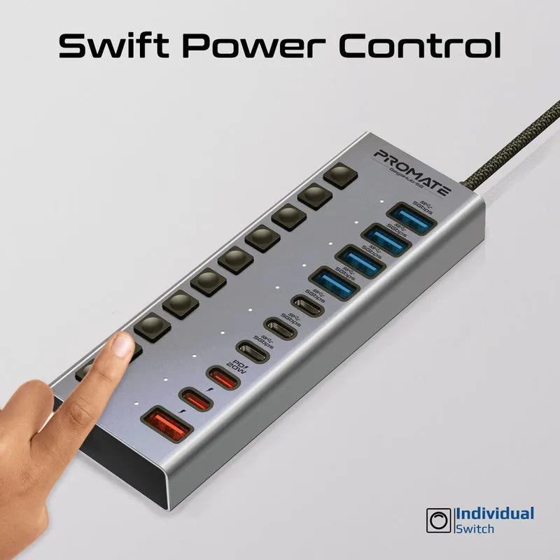 Promate GegaHub-5G USB HUB 10X1 Type-A/C with charging ports - للتقنيات الحديثة TT TAB متجر