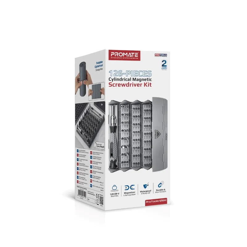 Promate ProTools-126M 126 Piece Cylindrical Magnetic Screwdriver Kit - للتقنيات الحديثة TT TAB متجر
