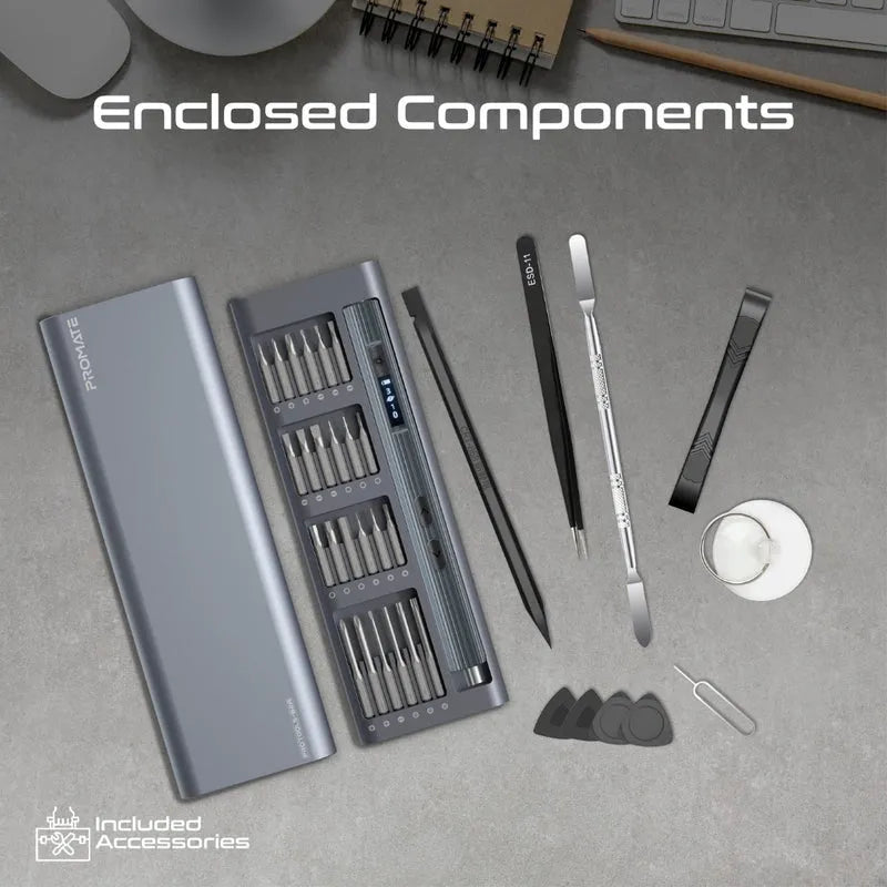 Promate ProTools-62A 62-Pieces Cordless Electric Screwdriver Kit with LED Fill Light - للتقنيات الحديثة TT TAB متجر