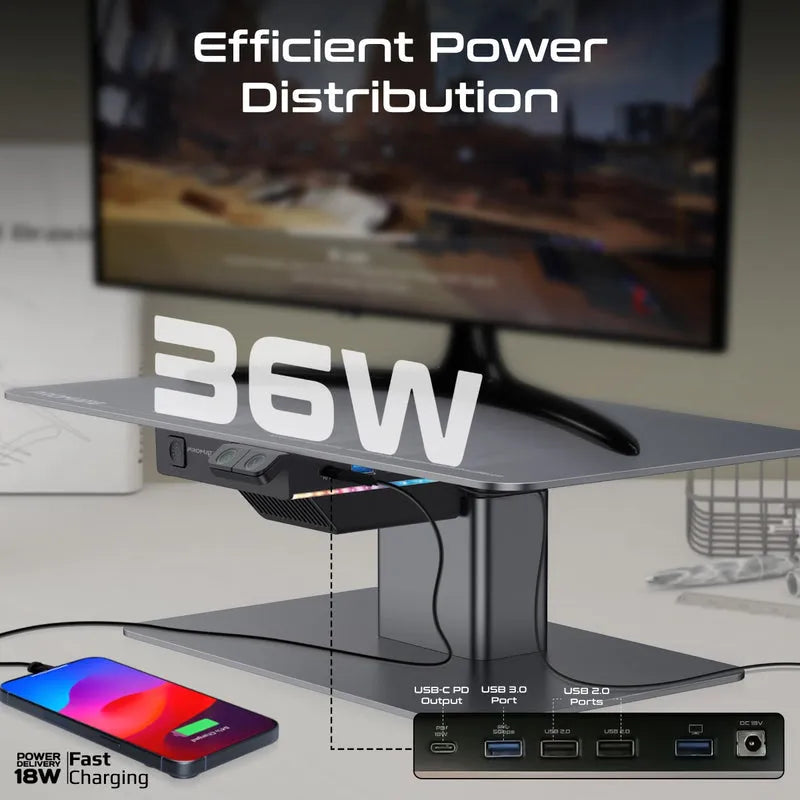 Promate Raizer Motorized Ergonomic Monitor & Laptop Stand with Built-In USB Hub - للتقنيات الحديثة TT TAB متجر