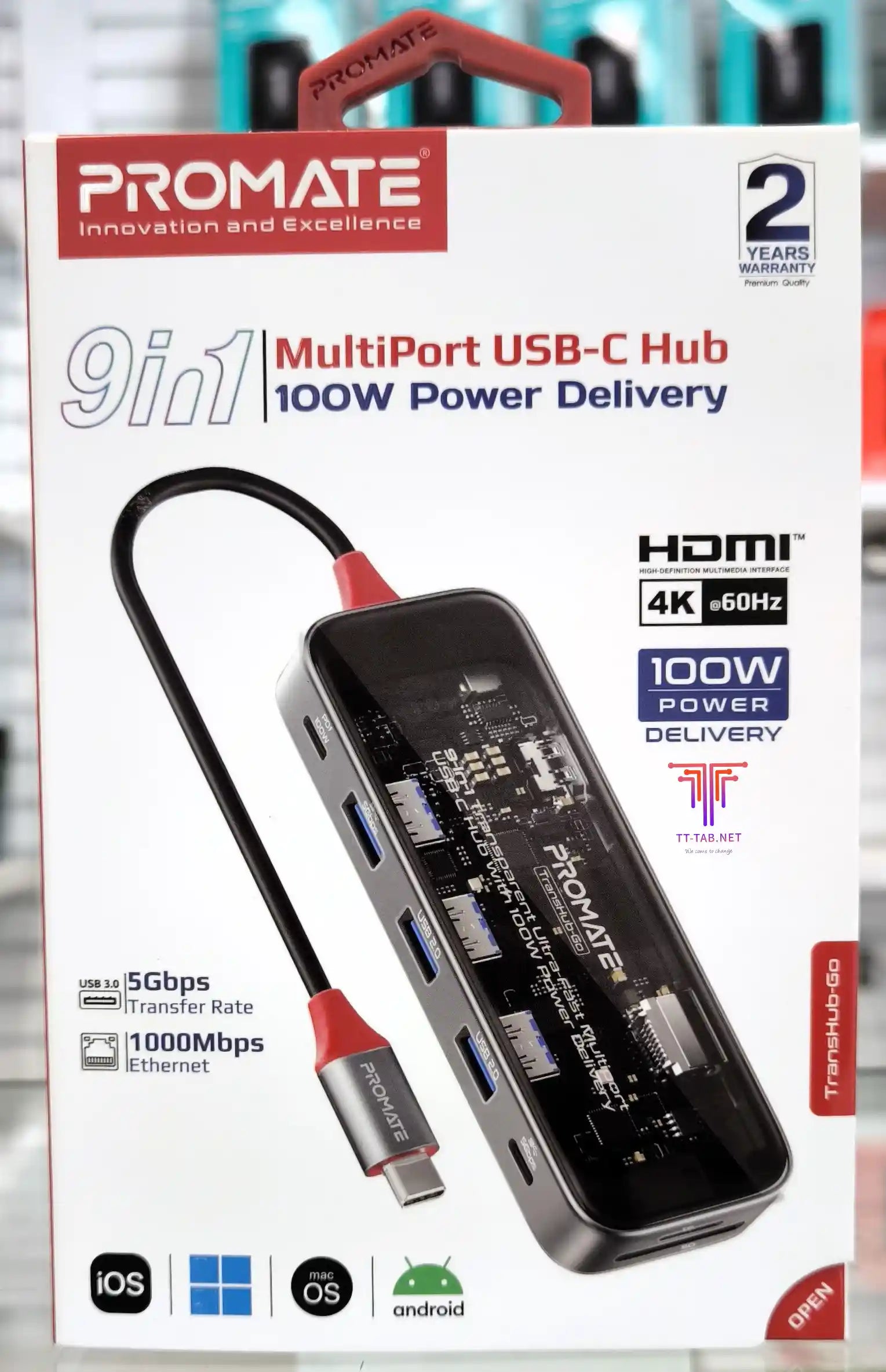 Promate TransHub-Go USB-C Multiport Hub 9-in-1 with 100W PD - للتقنيات الحديثة TT TAB متجر