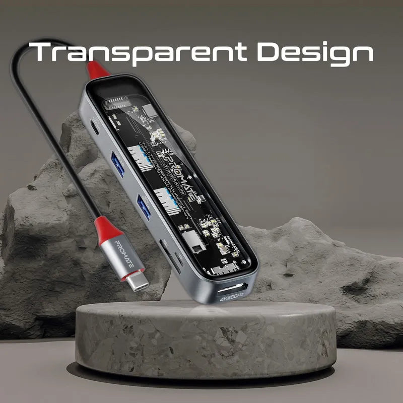 Promate TransHub-Lite USB-C Multiport Hub 7-in-1 with 100W PD - للتقنيات الحديثة TT TAB متجر