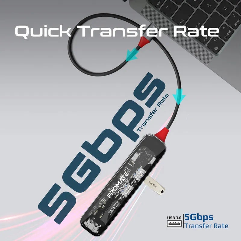 Promate TransHub-Lite USB-C Multiport Hub 7-in-1 with 100W PD - للتقنيات الحديثة TT TAB متجر