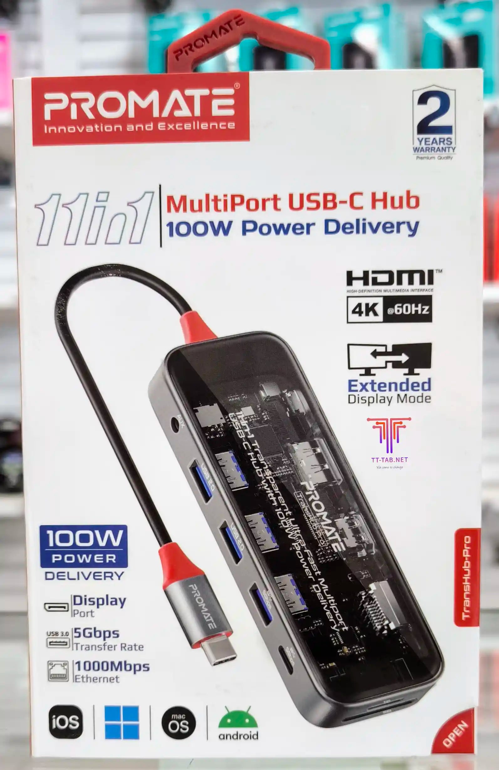 Promate TransHub-Pro USB-C Multiport Hub 11-in-1 with 100W Power Delivery - للتقنيات الحديثة TT TAB متجر
