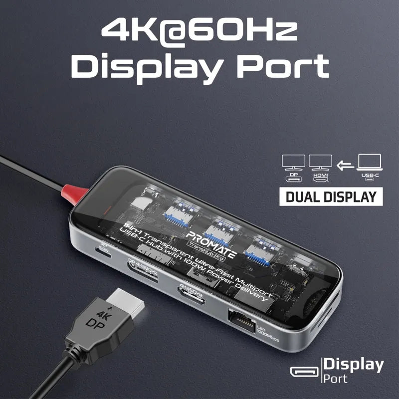 Promate TransHub-Pro USB-C Multiport Hub 11-in-1 with 100W Power Delivery - للتقنيات الحديثة TT TAB متجر